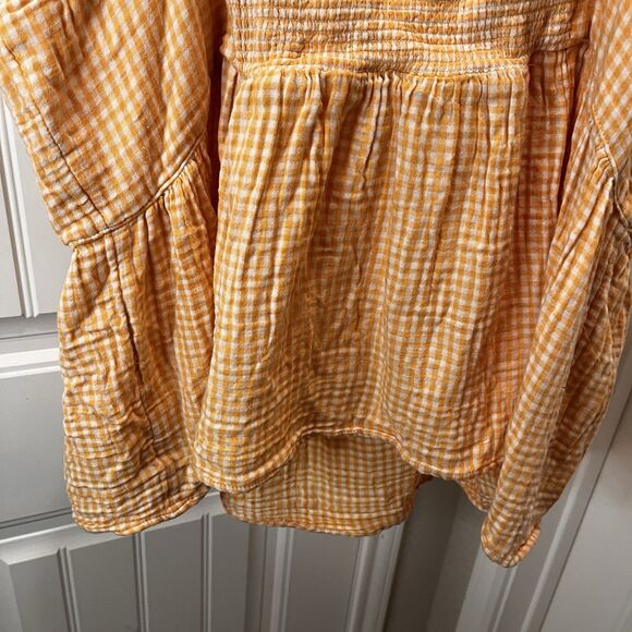 Old Navy Checker Tie-Shoulder Blouse Size XXL Gold Smocked Gingham Cami Swing - Picture 7 of 9